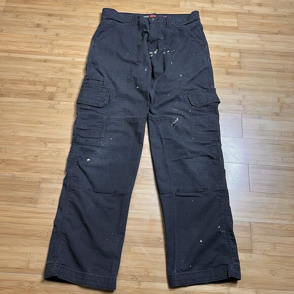 Dickies Flex Pants Mens 32x31 Faded Black Relaxed Fit Cargo Pockets Paint - Picture 1 of 7